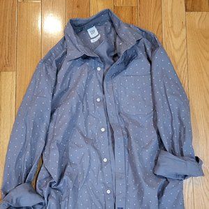 Gap Long Sleeve Button Up Shirt Grey with White Polka Dot Pattern Slim Fit